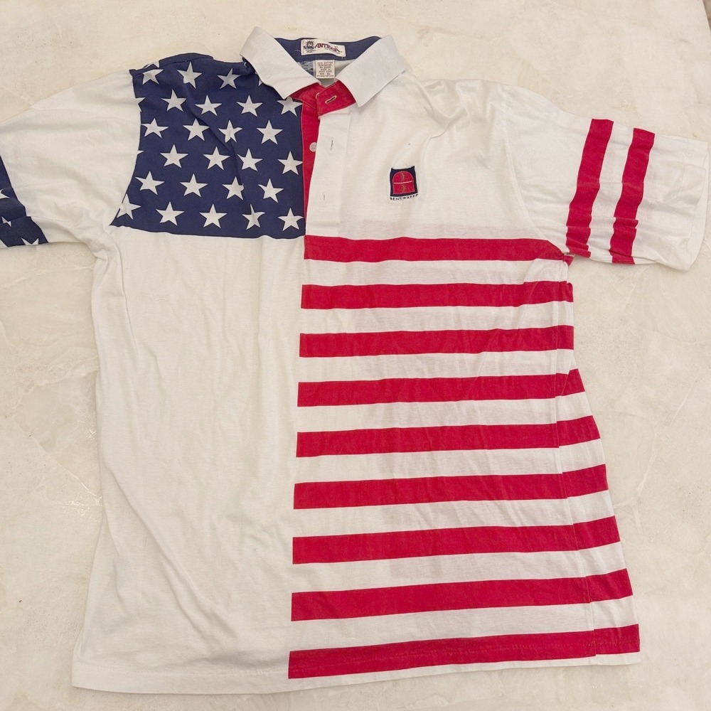 Antigua XL American Flag Polo Shirt Bentwater Patriotic Stars Stripes Cotton